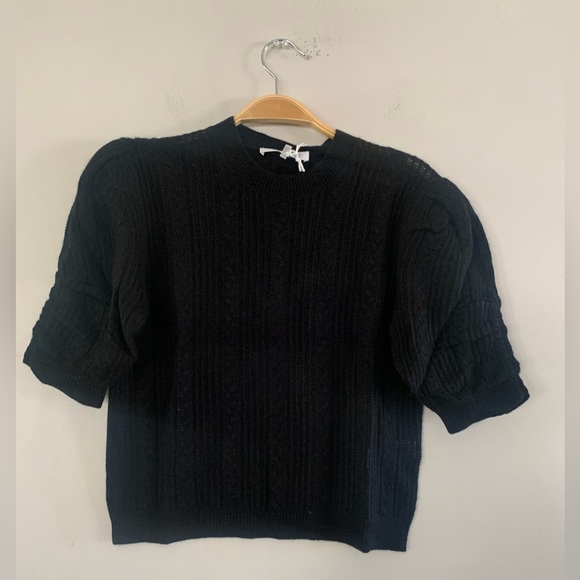 NEW FRAME Pointelle Cashmere Ruched-Sleeve Sweater Size: M - Picture 5 of 10